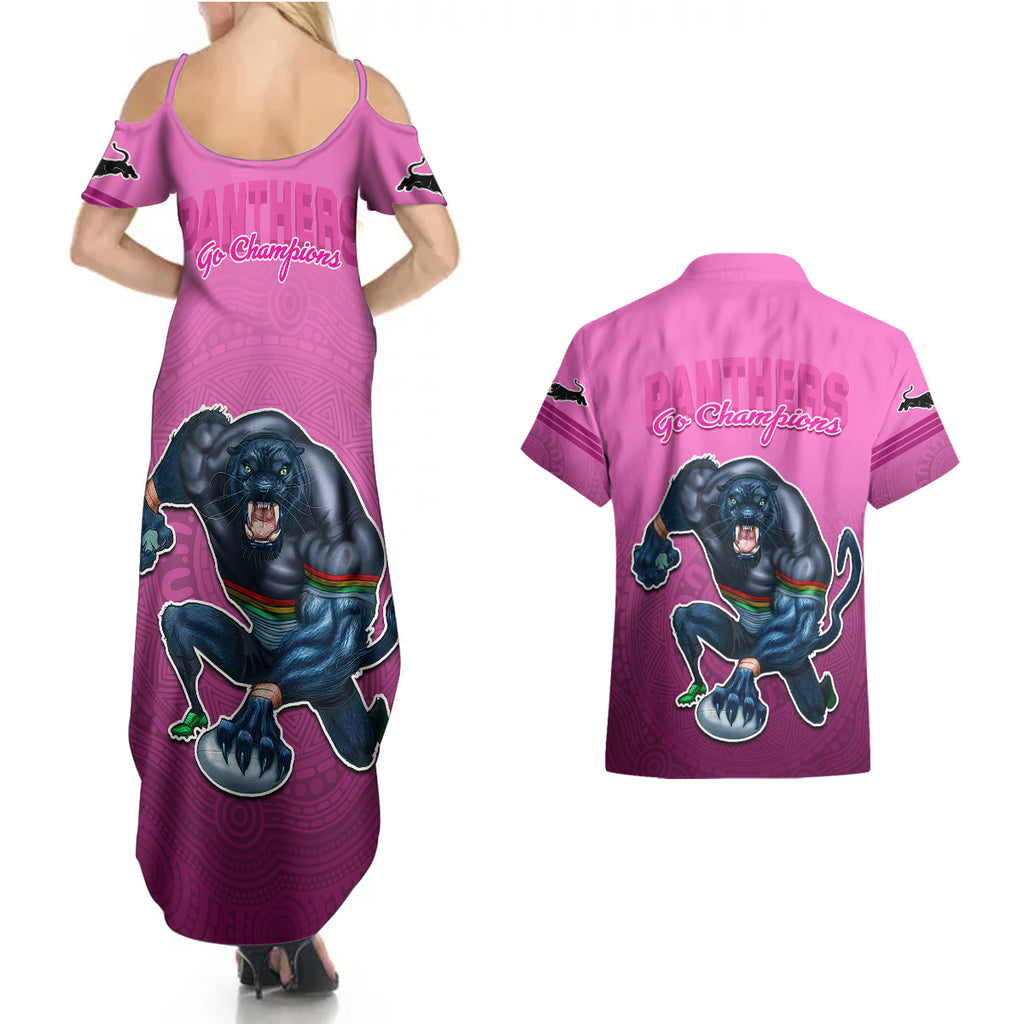 panthers-premier-2024-couples-matching-summer-maxi-dress-and-hawaiian-shirt-mascot-with-nrl-trophy-pink-version
