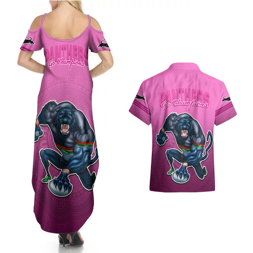 panthers-premier-2024-couples-matching-summer-maxi-dress-and-hawaiian-shirt-mascot-with-nrl-trophy-pink-version