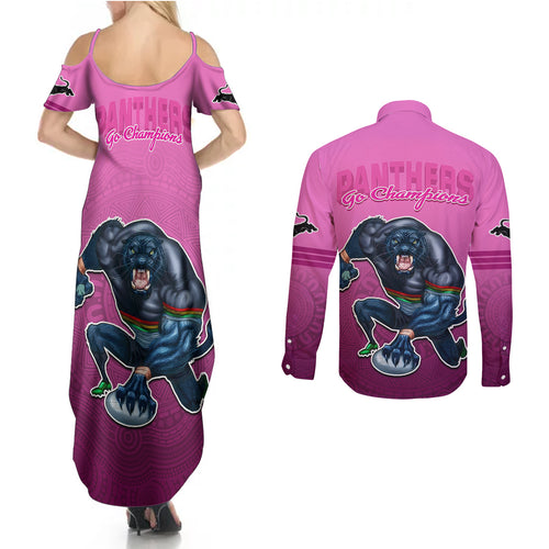 panthers-premier-2024-couples-matching-summer-maxi-dress-and-long-sleeve-button-shirts-mascot-with-nrl-trophy-pink-version