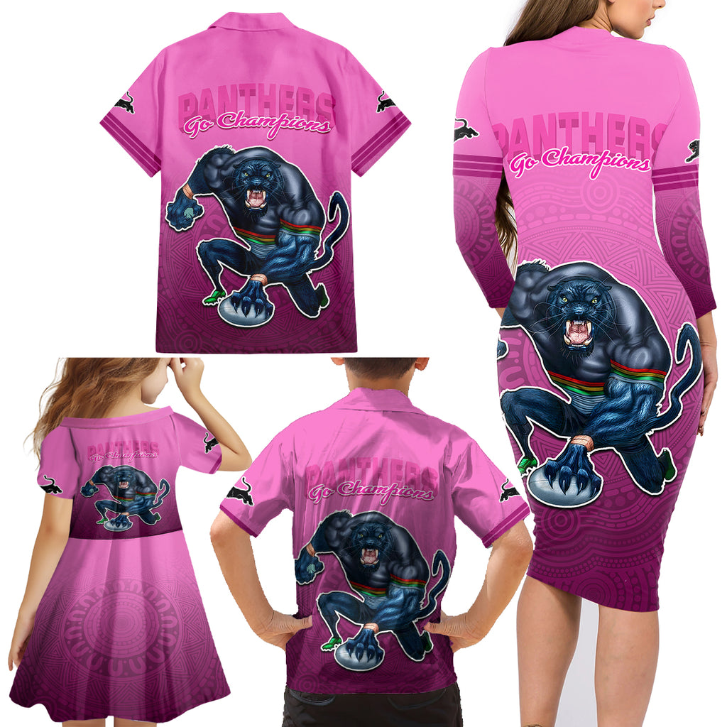 panthers-premier-2024-family-matching-long-sleeve-bodycon-dress-and-hawaiian-shirt-mascot-with-nrl-trophy-pink-version