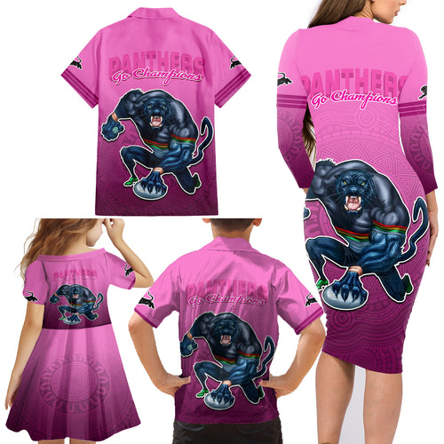 panthers-premier-2024-family-matching-long-sleeve-bodycon-dress-and-hawaiian-shirt-mascot-with-nrl-trophy-pink-version