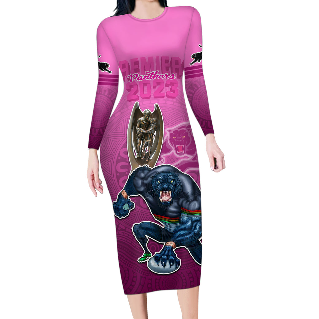 panthers-premier-2024-family-matching-long-sleeve-bodycon-dress-and-hawaiian-shirt-mascot-with-nrl-trophy-pink-version