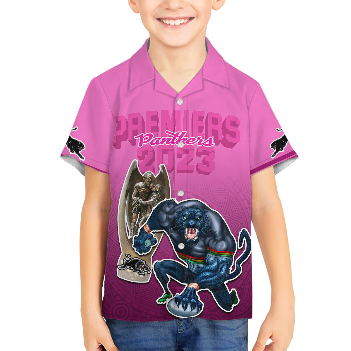 panthers-premier-2024-family-matching-long-sleeve-bodycon-dress-and-hawaiian-shirt-mascot-with-nrl-trophy-pink-version