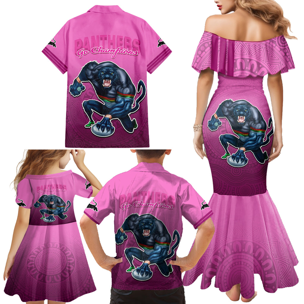 panthers-premier-2024-family-matching-mermaid-dress-and-hawaiian-shirt-mascot-with-nrl-trophy-pink-version