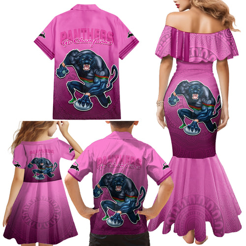 panthers-premier-2024-family-matching-mermaid-dress-and-hawaiian-shirt-mascot-with-nrl-trophy-pink-version