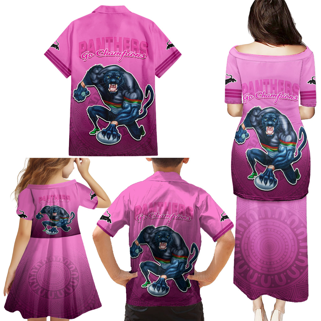 panthers-premier-2024-family-matching-puletasi-dress-and-hawaiian-shirt-mascot-with-nrl-trophy-pink-version