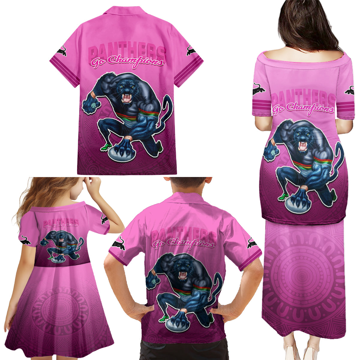 panthers-premier-2024-family-matching-puletasi-dress-and-hawaiian-shirt-mascot-with-nrl-trophy-pink-version