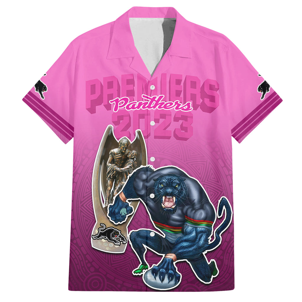 panthers-premier-2024-family-matching-short-sleeve-bodycon-dress-and-hawaiian-shirt-mascot-with-nrl-trophy-pink-version