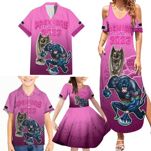 panthers-premier-2024-family-matching-summer-maxi-dress-and-hawaiian-shirt-mascot-with-nrl-trophy-pink-version