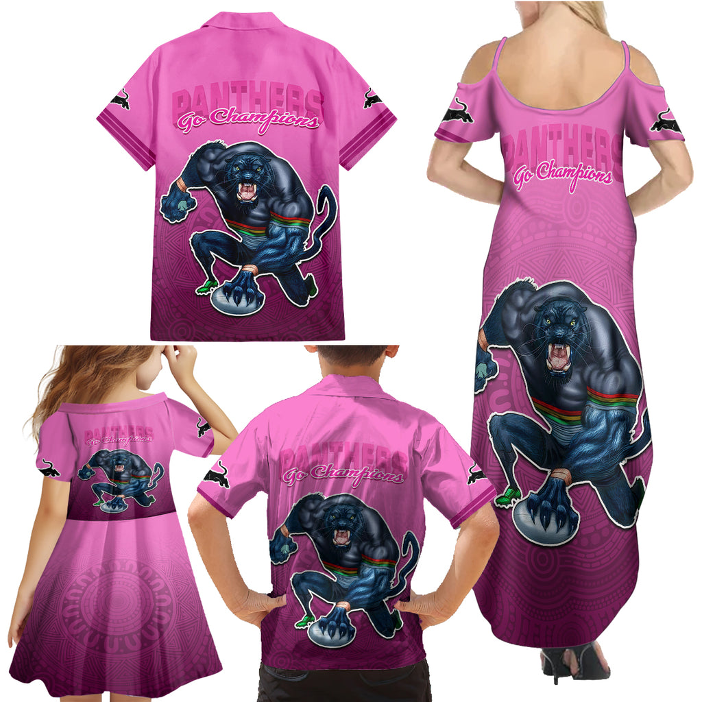 panthers-premier-2024-family-matching-summer-maxi-dress-and-hawaiian-shirt-mascot-with-nrl-trophy-pink-version