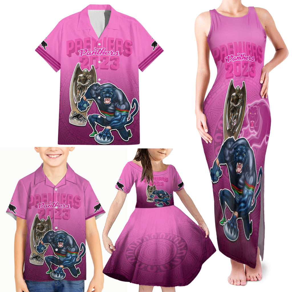 panthers-premier-2024-family-matching-tank-maxi-dress-and-hawaiian-shirt-mascot-with-nrl-trophy-pink-version