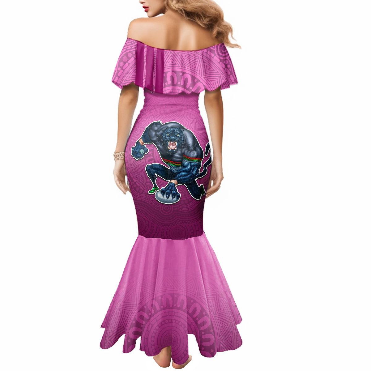 panthers-premier-2024-mermaid-dress-mascot-with-nrl-trophy-pink-version