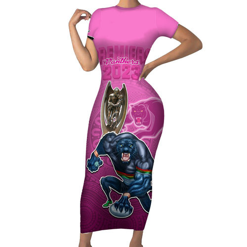 panthers-premier-2024-short-sleeve-bodycon-dress-mascot-with-nrl-trophy-pink-version