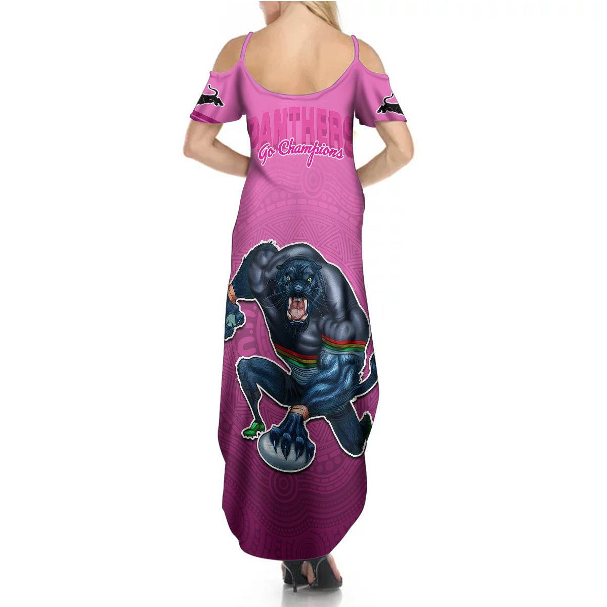 panthers-premier-2024-summer-maxi-dress-mascot-with-nrl-trophy-pink-version