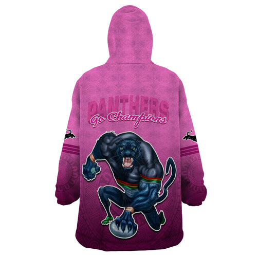 panthers-premier-2024-wearable-blanket-hoodie-mascot-with-nrl-trophy-pink-version