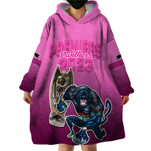 panthers-premier-2024-wearable-blanket-hoodie-mascot-with-nrl-trophy-pink-version