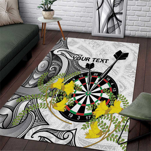 Personalised New Zealand Darts Area Rug Kowhai Floral with Maori Tattoo