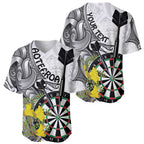 Personalised New Zealand Darts Baseball Jersey Kowhai Floral with Maori Tattoo