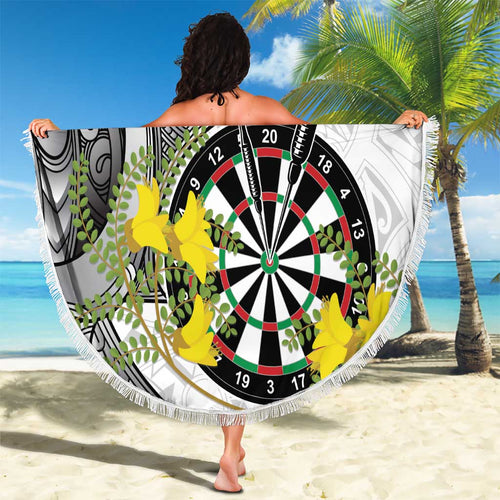 Personalised New Zealand Darts Beach Blanket Kowhai Floral with Maori Tattoo