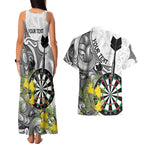Personalised New Zealand Darts Couples Matching Tank Maxi Dress and Hawaiian Shirt Kowhai Floral with Maori Tattoo
