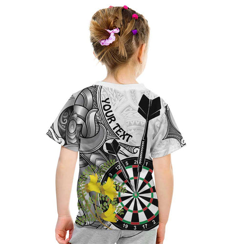 Personalised New Zealand Darts Kid T Shirt Kowhai Floral with Maori Tattoo