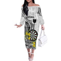 Personalised New Zealand Darts Off The Shoulder Long Sleeve Dress Kowhai Floral with Maori Tattoo