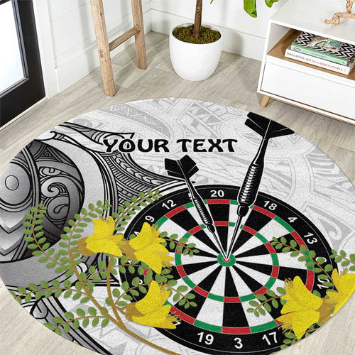 Personalised New Zealand Darts Round Carpet Kowhai Floral with Maori Tattoo