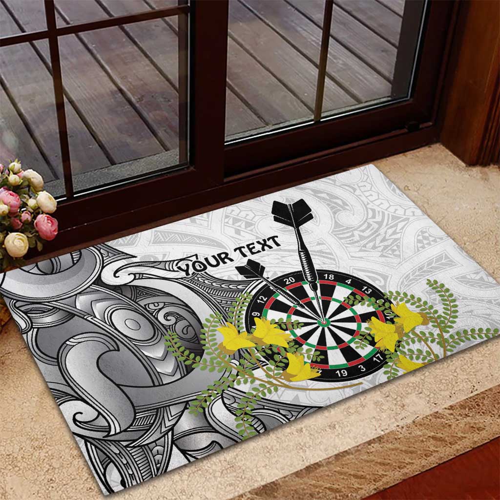 Personalised New Zealand Darts Rubber Doormat Kowhai Floral with Maori Tattoo