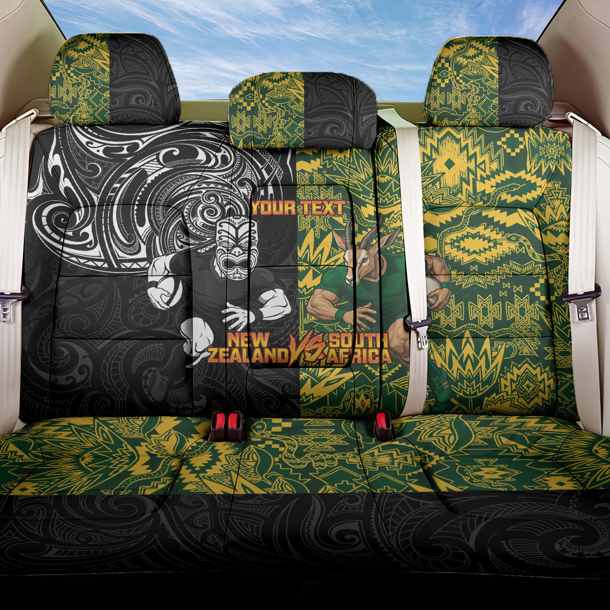 Custom New Zealand vs South Africa Back Car Seat Cover Rugby Rivalry Two Nations One Battle