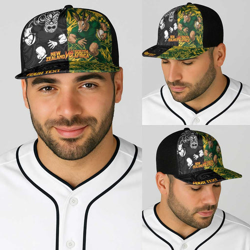 Personalised New Zealand vs South Africa Baseball Net Cap Rugby Rivalry Two Nations One Battle