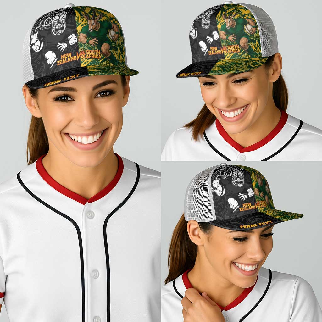 Personalised New Zealand vs South Africa Baseball Net Cap Rugby Rivalry Two Nations One Battle