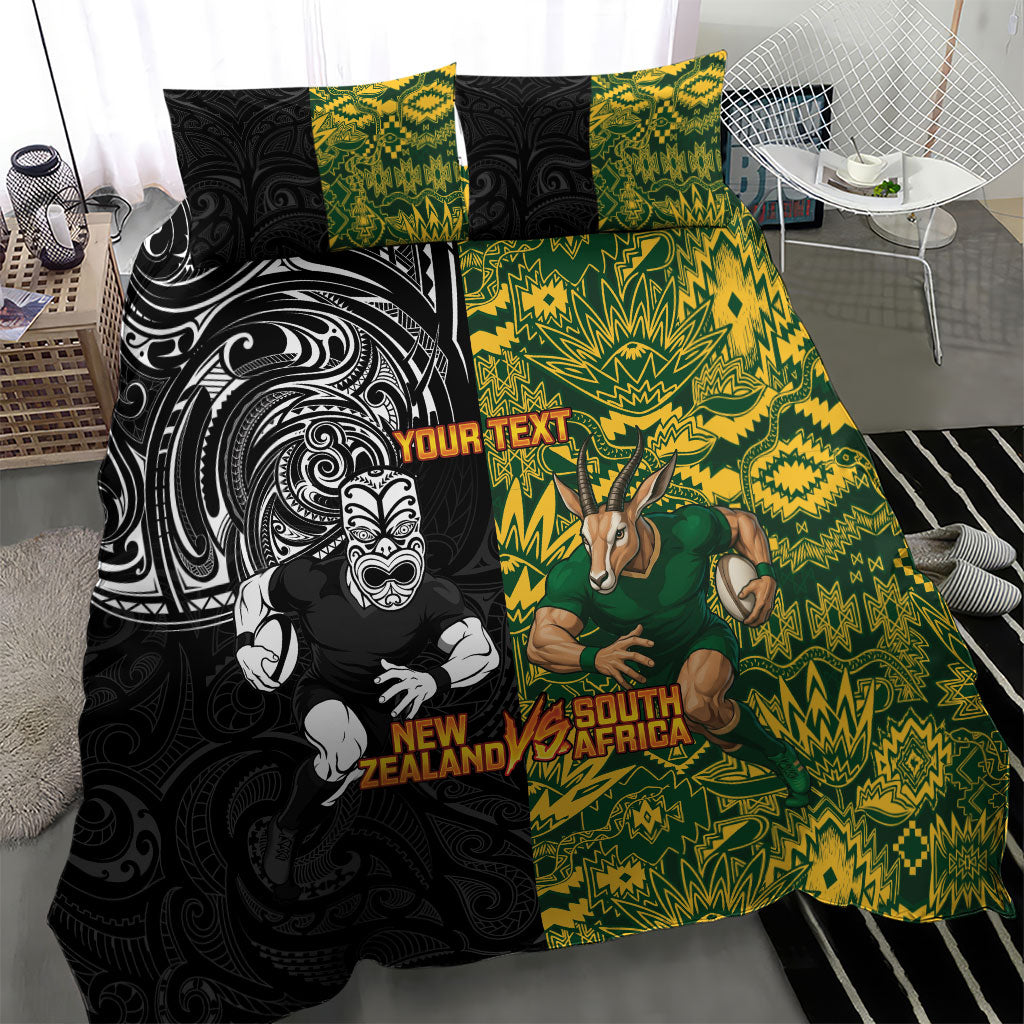 Custom New Zealand vs South Africa Bedding Set Rugby Rivalry Two Nations One Battle
