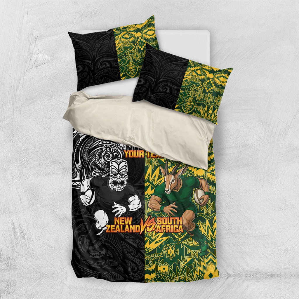 Custom New Zealand vs South Africa Bedding Set Rugby Rivalry Two Nations One Battle