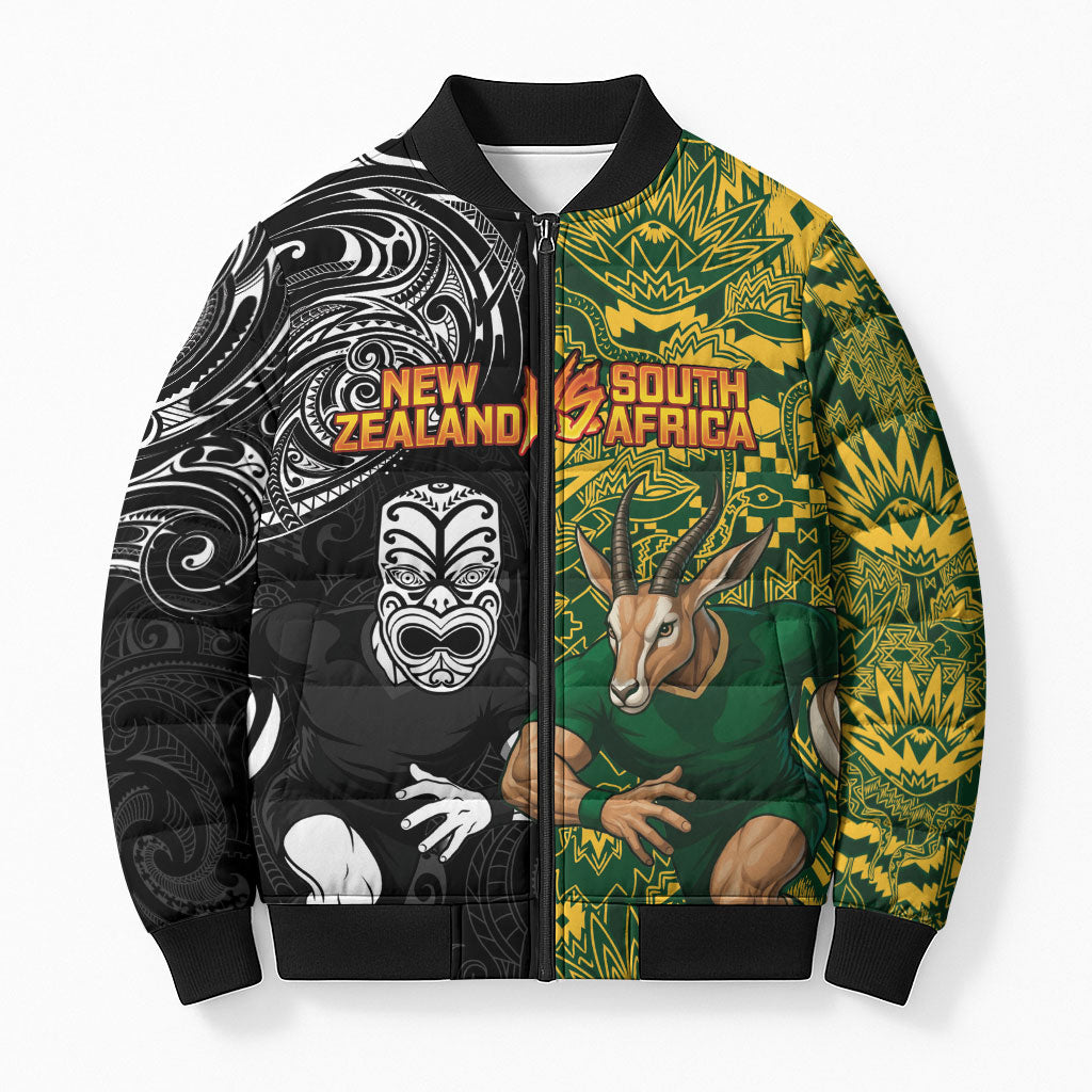 Custom New Zealand vs South Africa Bomber Puffer Jacket Rugby Rivalry Two Nations One Battle