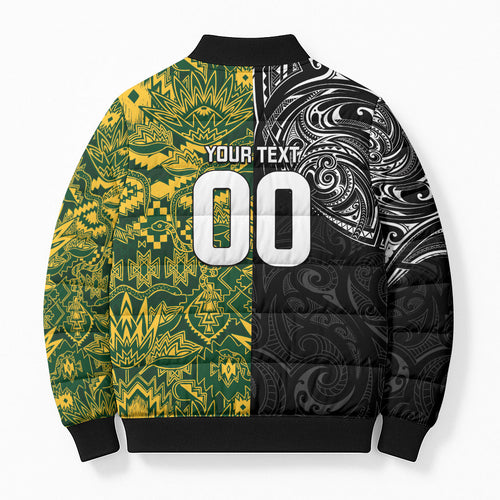 Custom New Zealand vs South Africa Bomber Puffer Jacket Rugby Rivalry Two Nations One Battle