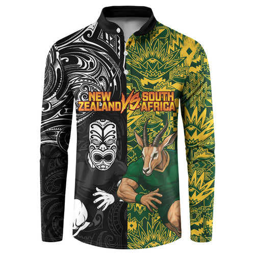 Custom New Zealand vs South Africa Button Sweatshirt Rugby Rivalry Two Nations One Battle