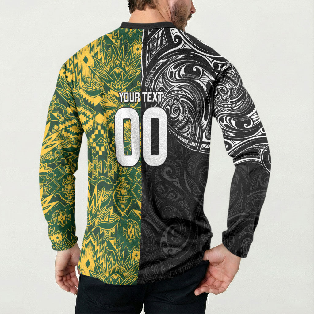 Custom New Zealand vs South Africa Button Sweatshirt Rugby Rivalry Two Nations One Battle