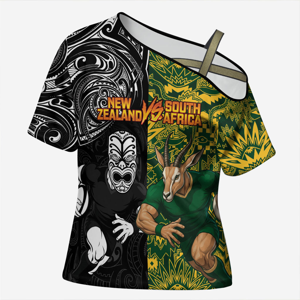 Custom New Zealand vs South Africa Cross Shoulder Shirt Rugby Rivalry Two Nations One Battle