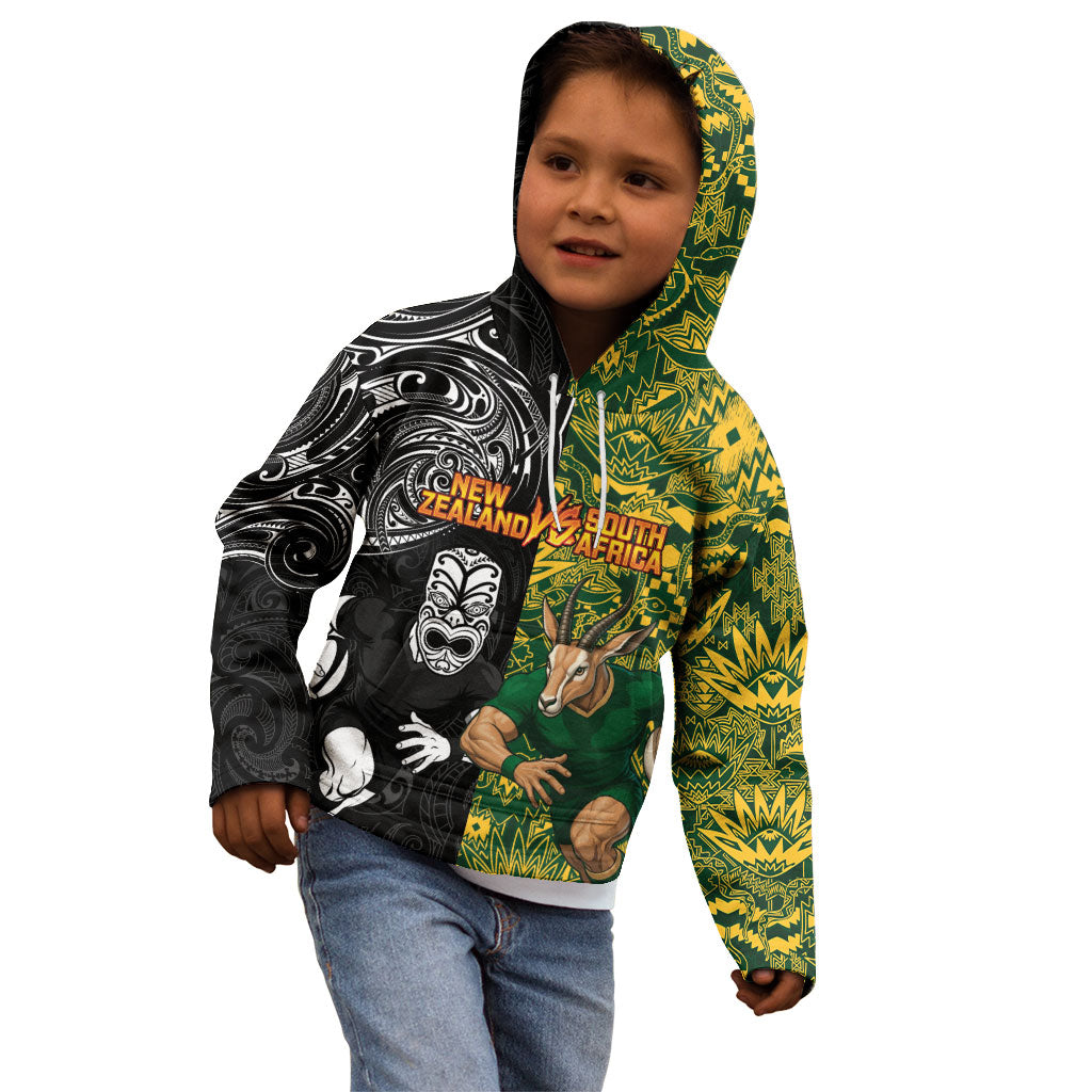 Custom New Zealand vs South Africa Kid Hoodie Rugby Rivalry Two Nations One Battle