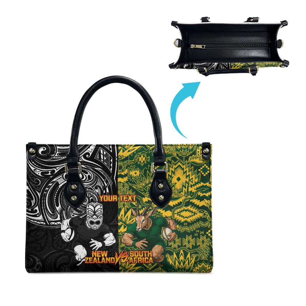 Custom New Zealand vs South Africa Leather Bag Rugby Rivalry Two Nations One Battle