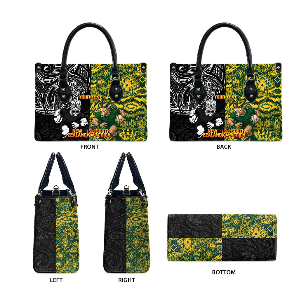 Custom New Zealand vs South Africa Leather Bag Rugby Rivalry Two Nations One Battle
