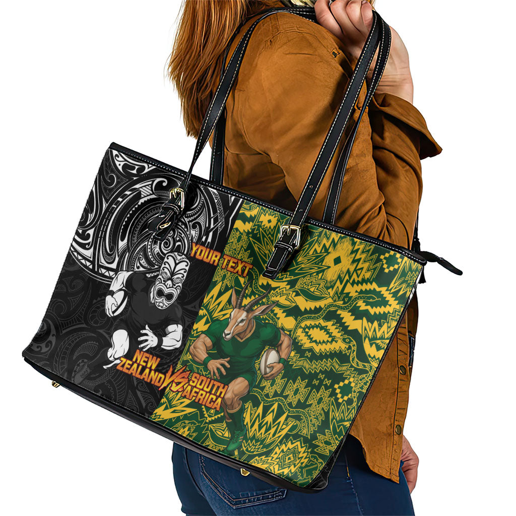 Custom New Zealand vs South Africa Leather Tote Bag Rugby Rivalry Two Nations One Battle