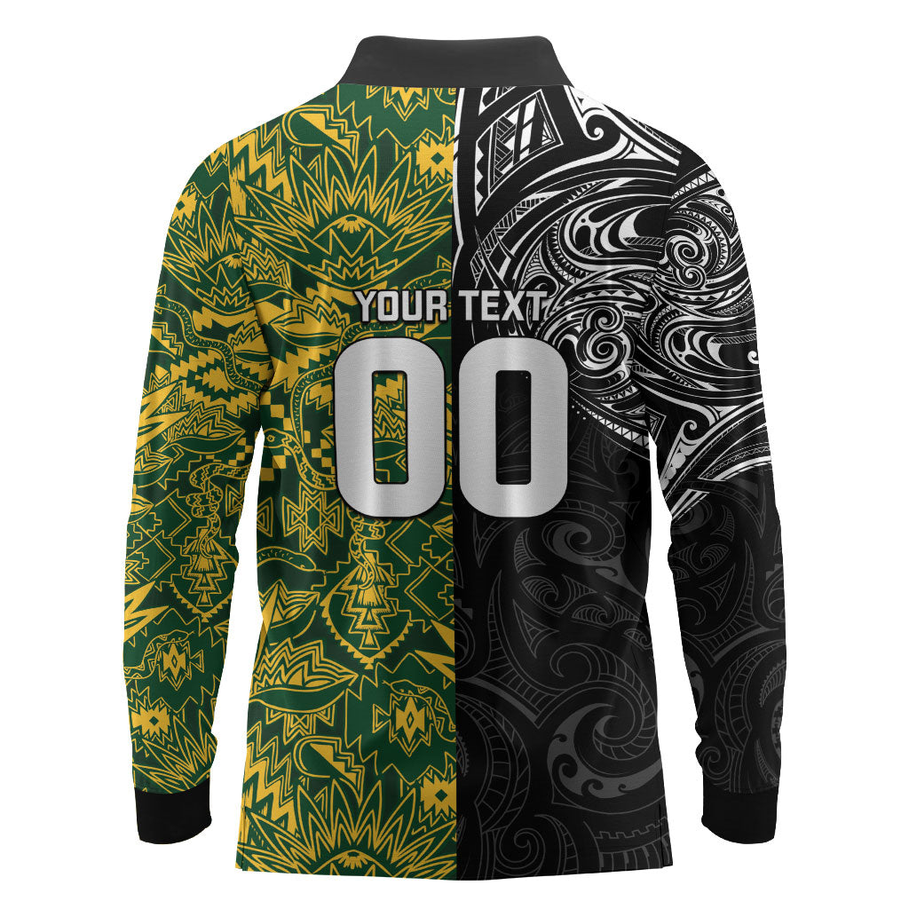 Custom New Zealand vs South Africa Long Sleeve Polo Shirt Rugby Rivalry Two Nations One Battle