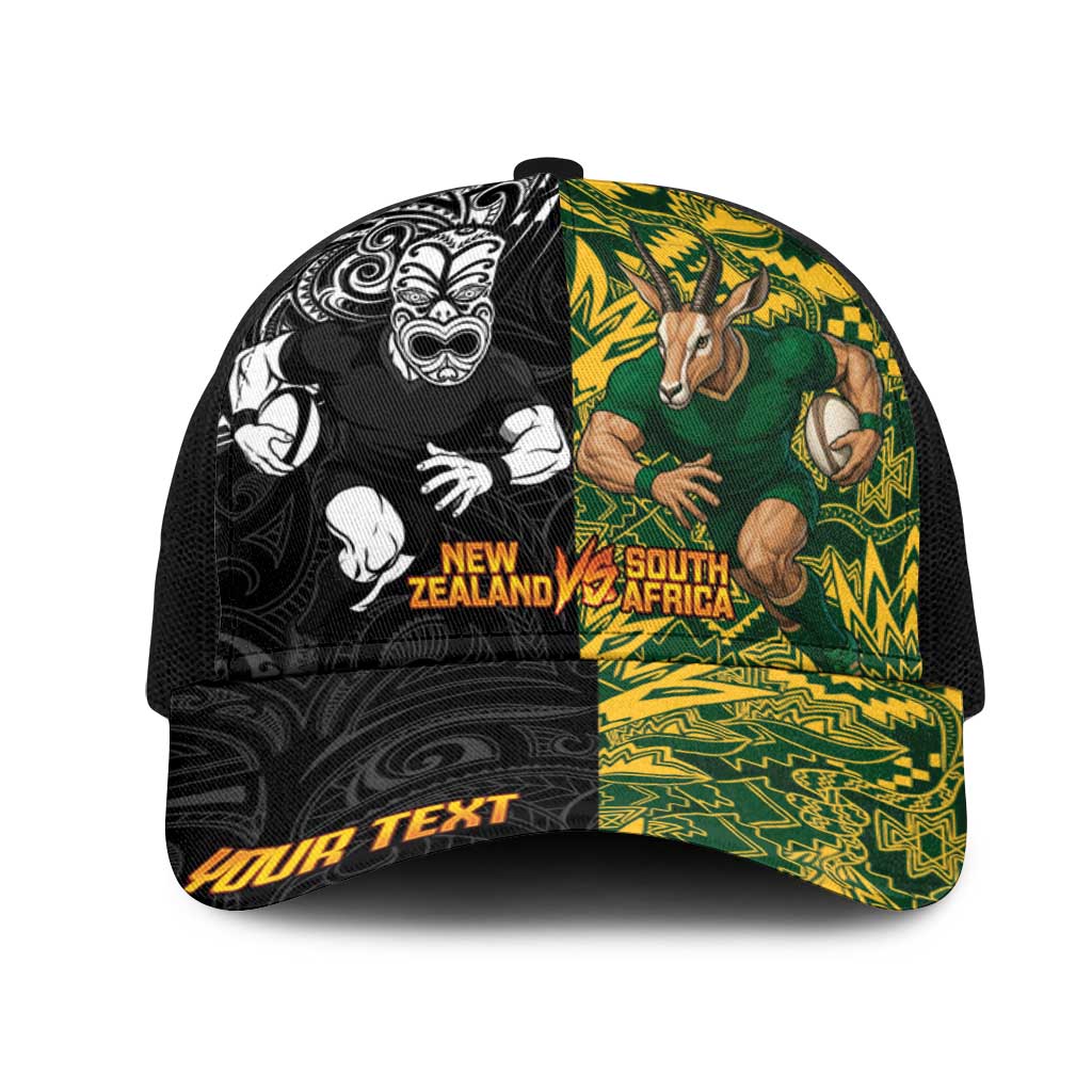 Personalised New Zealand vs South Africa Mesh Trucker Cap Rugby Rivalry Two Nations One Battle