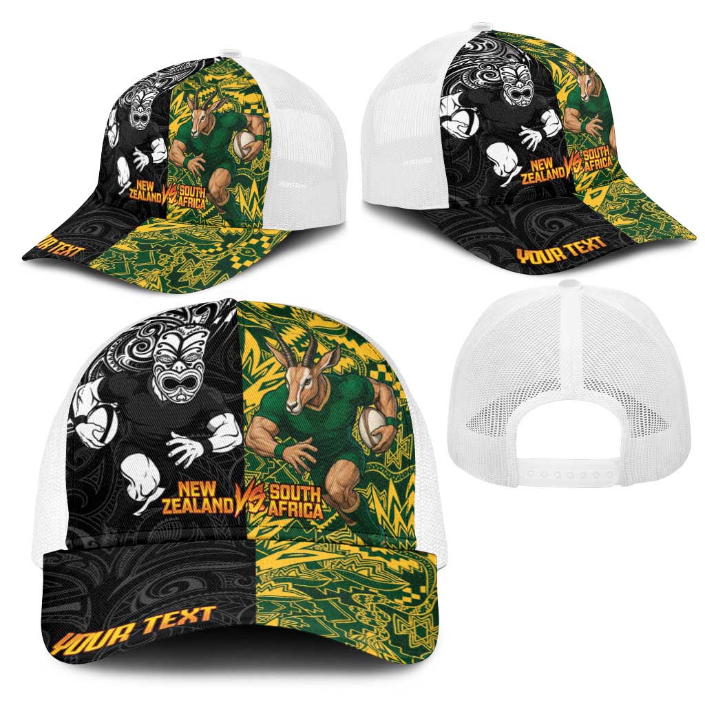 Personalised New Zealand vs South Africa Mesh Trucker Cap Rugby Rivalry Two Nations One Battle