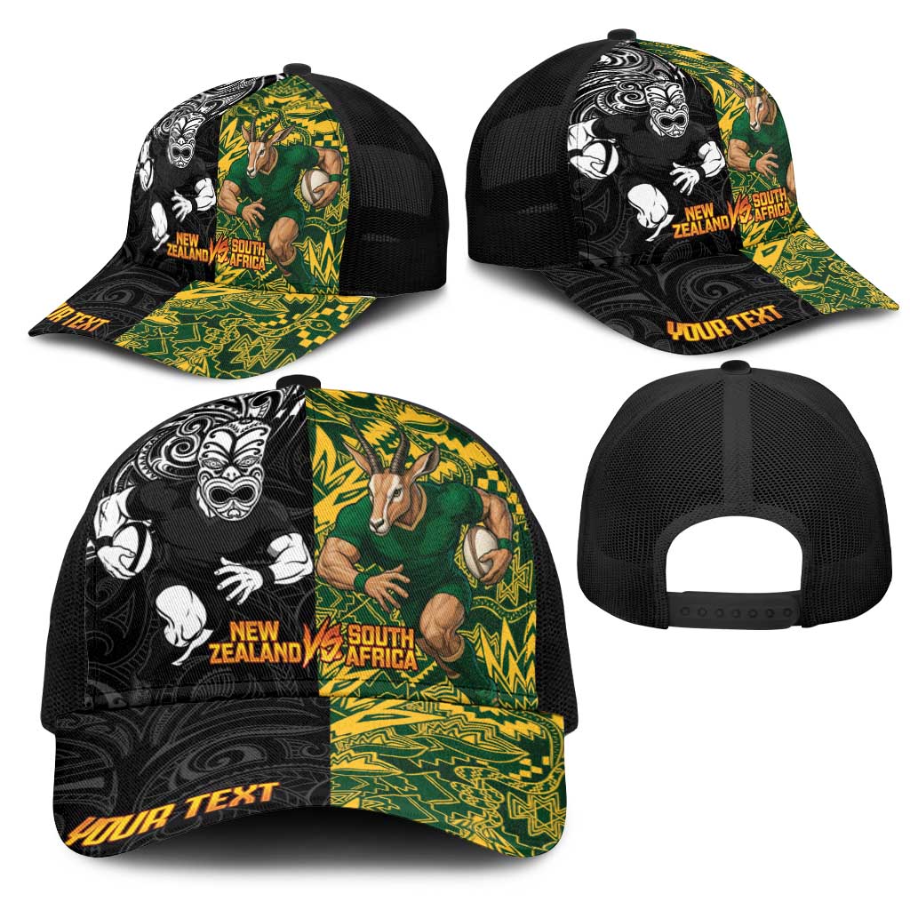 Personalised New Zealand vs South Africa Mesh Trucker Cap Rugby Rivalry Two Nations One Battle