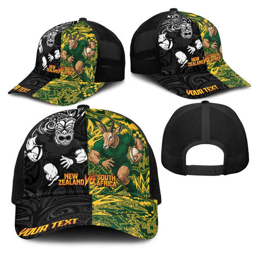 Personalised New Zealand vs South Africa Mesh Trucker Cap Rugby Rivalry Two Nations One Battle