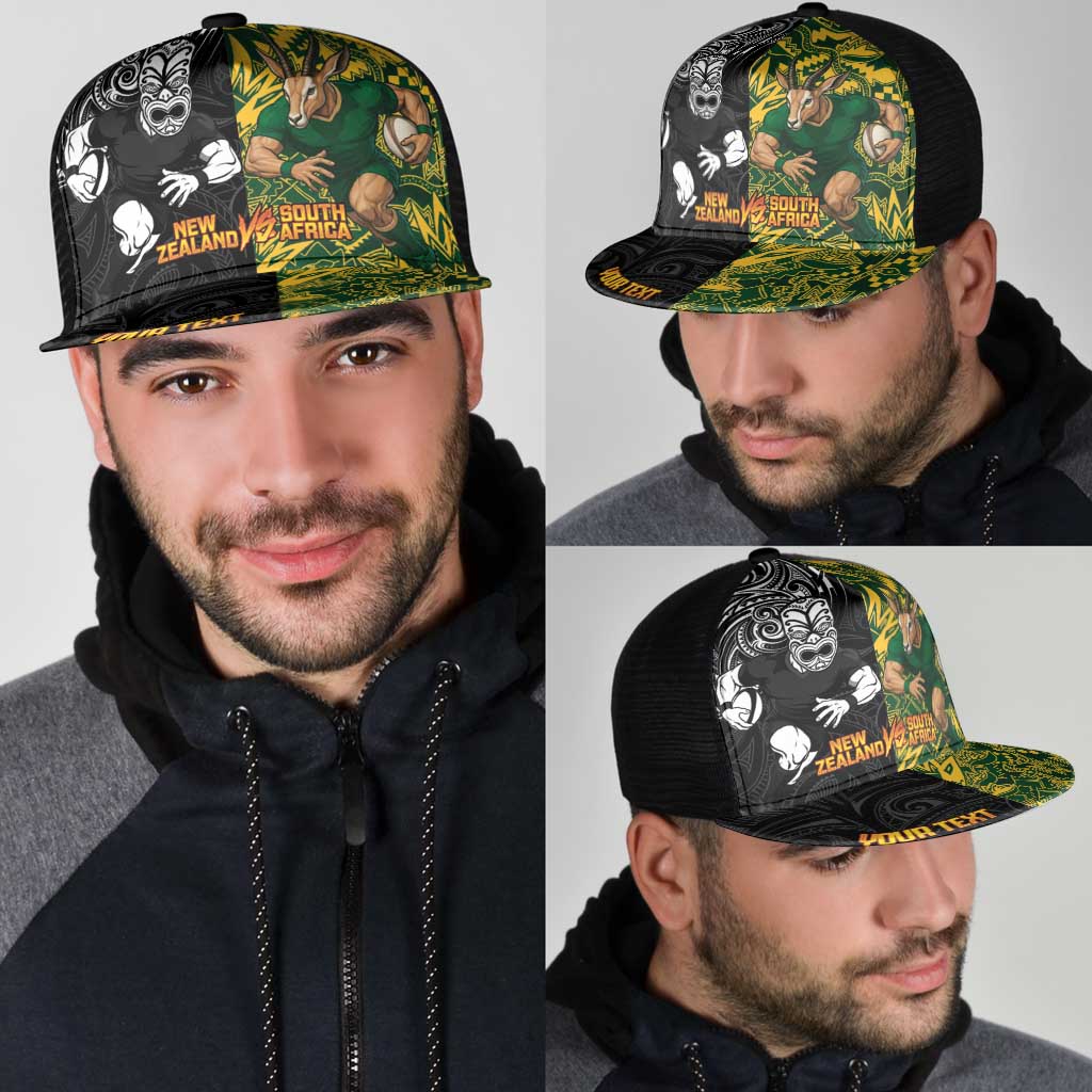 Personalised New Zealand vs South Africa Mesh Trucker Cap Rugby Rivalry Two Nations One Battle
