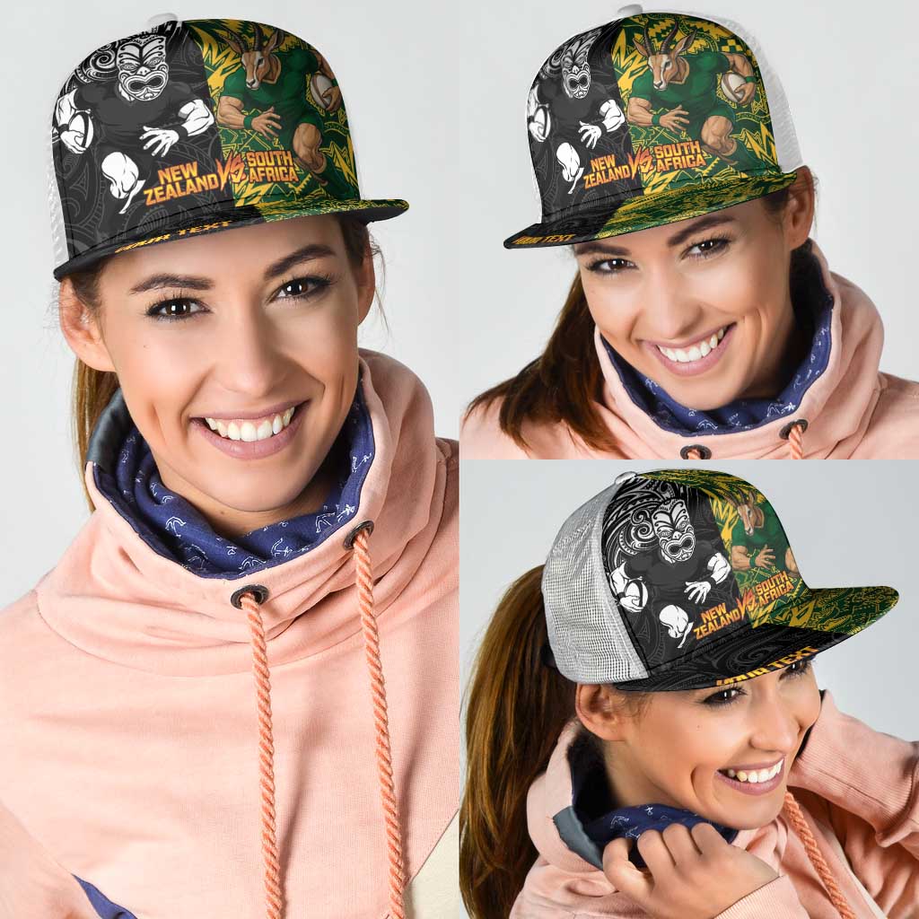 Personalised New Zealand vs South Africa Mesh Trucker Cap Rugby Rivalry Two Nations One Battle