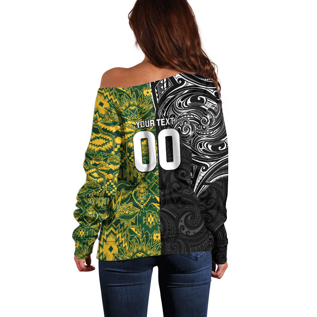 Custom New Zealand vs South Africa Off Shoulder Sweater Rugby Rivalry Two Nations One Battle